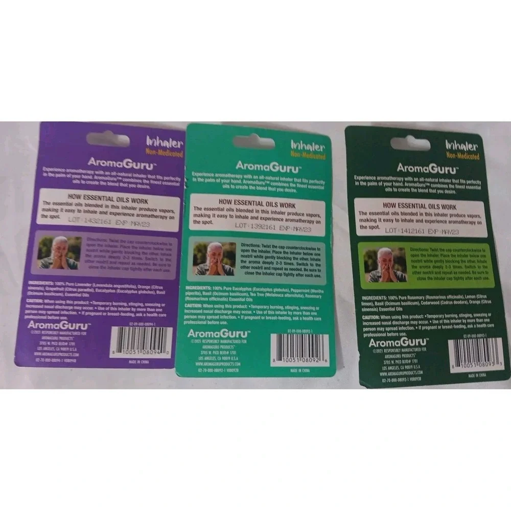 3 AromaGuru Inhalers Relax Energy‎ Focus Aromatherapy Non-medicated